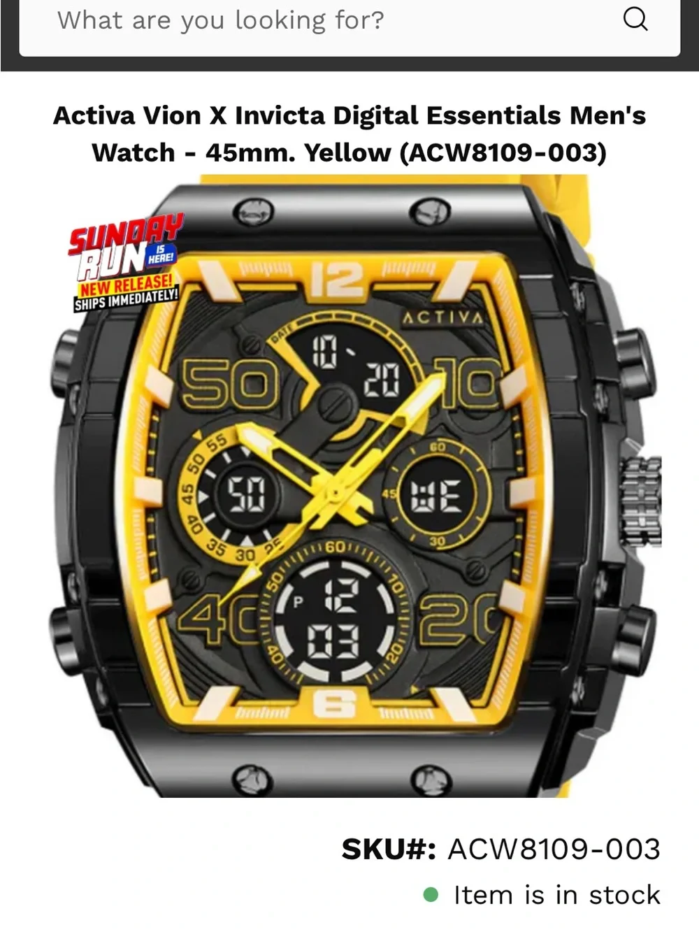 Invicta Bold Yellow Sport Watch with Black Dial